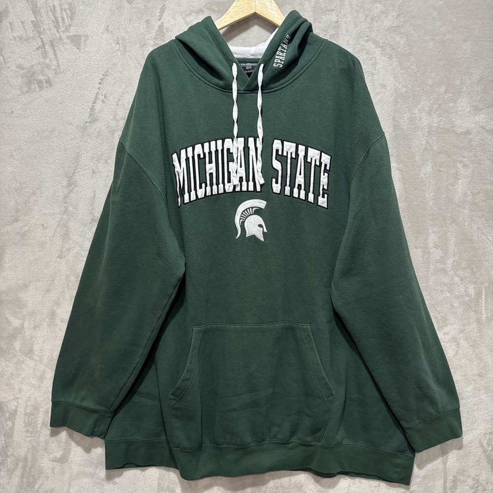 Michigan State Spartans Hoodie Sweatshirt Mens Green Embroidered Size 5XT‎